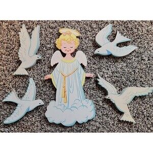 Vtg Dolly Toy Co. Mother Goose Pin-Ups Angel 4 Doves MCM Retro Baby Room Kitschy